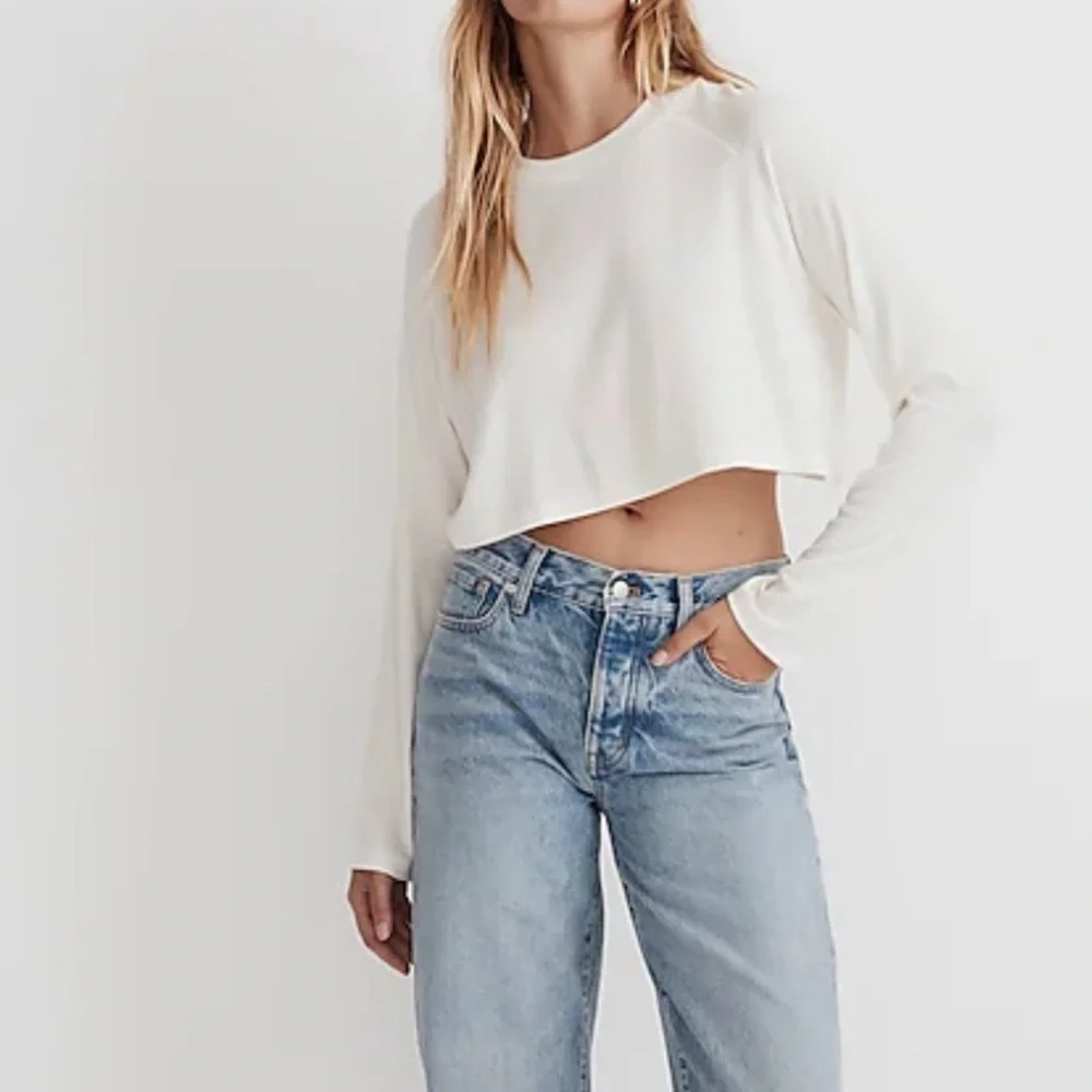 Madewell MWL Lighthouse Cream Off White Super Crop Ribbed Raglan Top XL - Picture 1 of 11